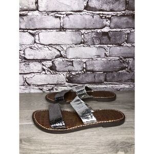 Sam Edelman Gala Silver Leather Two Strap Slide Sandals Women Sz 8.5M US/38.5EU